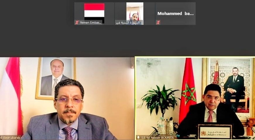 بن مبارك يبحث مع نظيره المغربي سبل تعزيز وتطوير العلاقات الثنائية بين البلدين